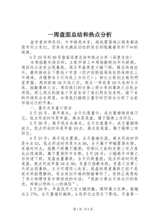 一周盘面总结和热点分析
