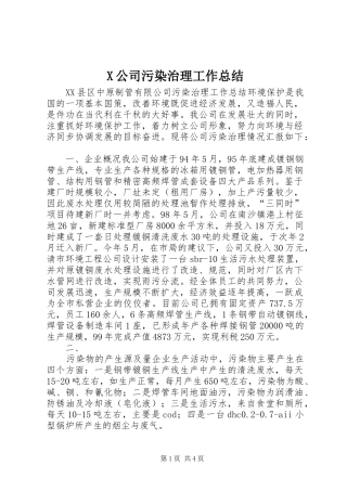 X公司污染治理工作总结