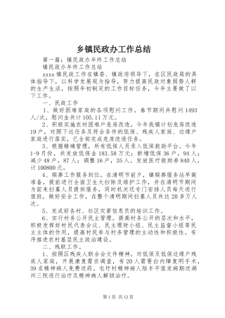 乡镇民政办工作总结