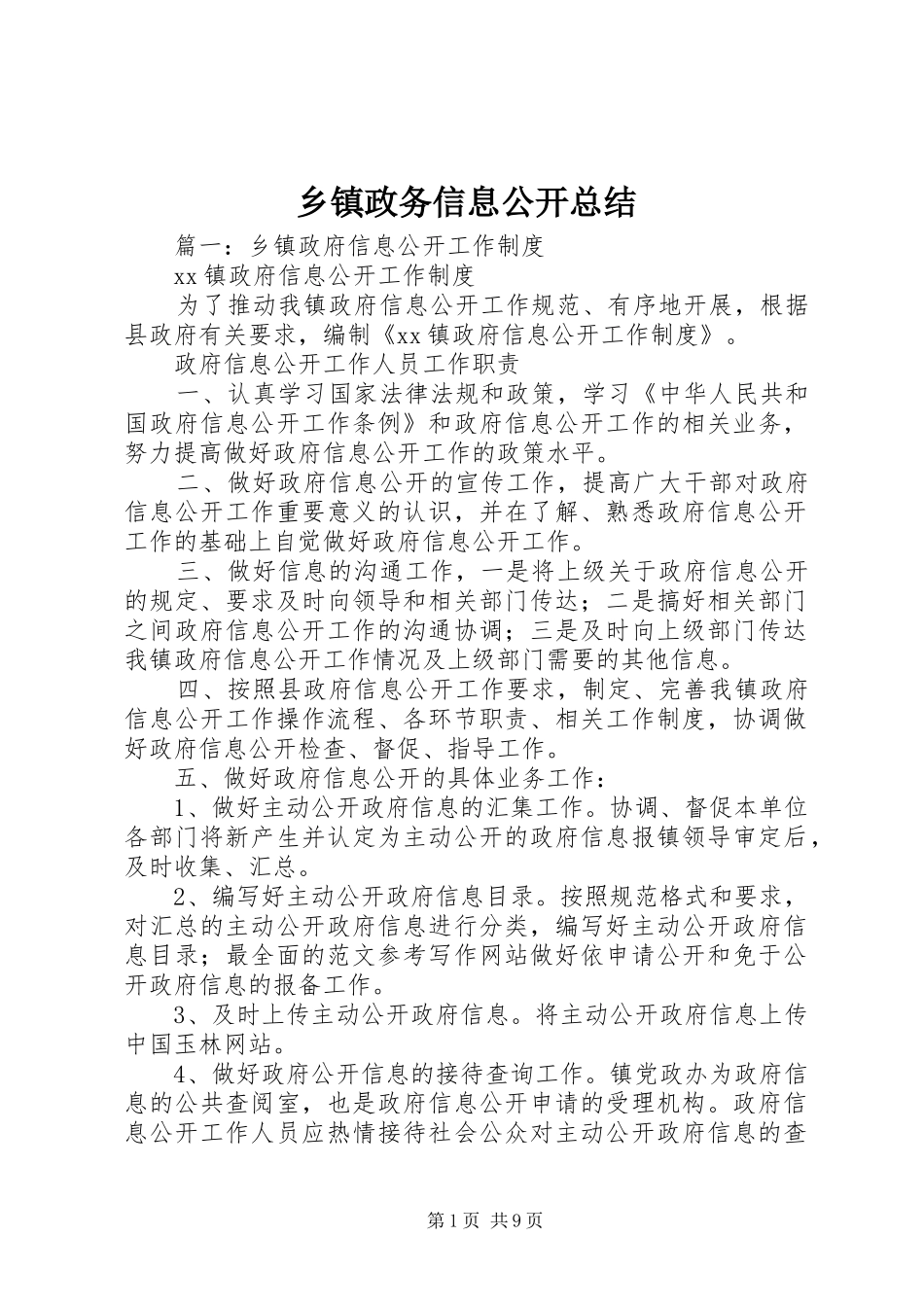 乡镇政务信息公开总结_第1页