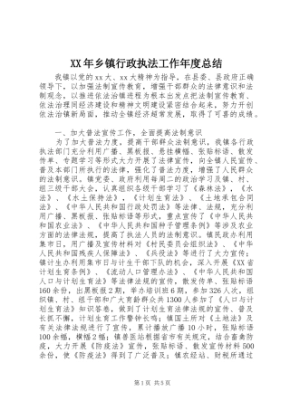 XX年乡镇行政执法工作年度总结