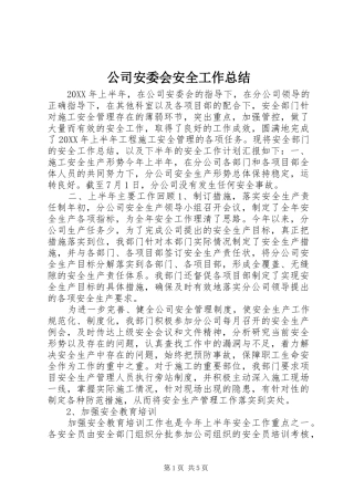 公司安委会安全工作总结