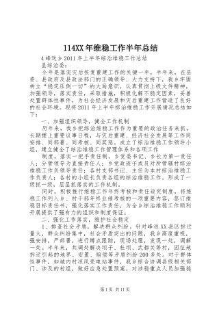 114XX年维稳工作半年总结