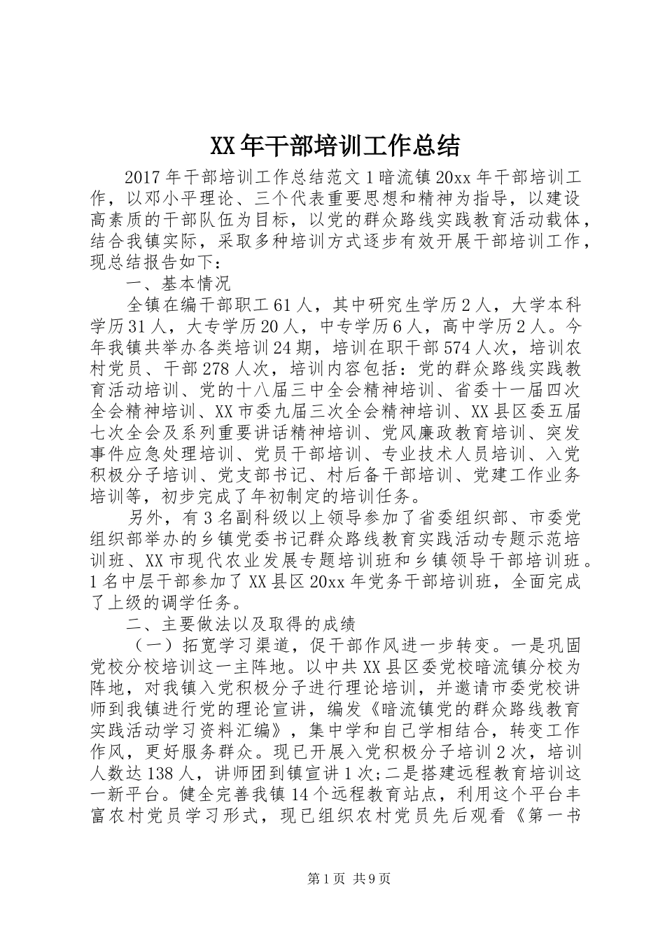 XX年干部培训工作总结 (3)_第1页