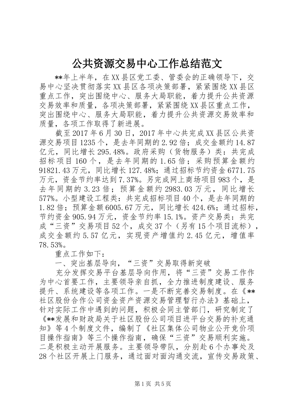 公共资源交易中心工作总结范文_第1页