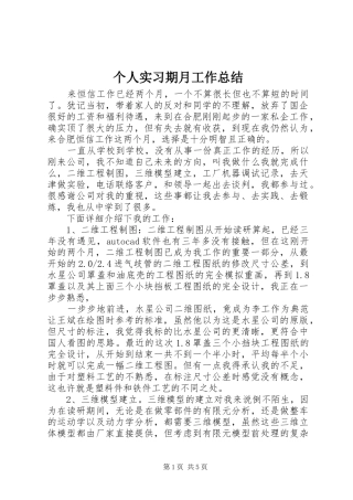 个人实习期月工作总结