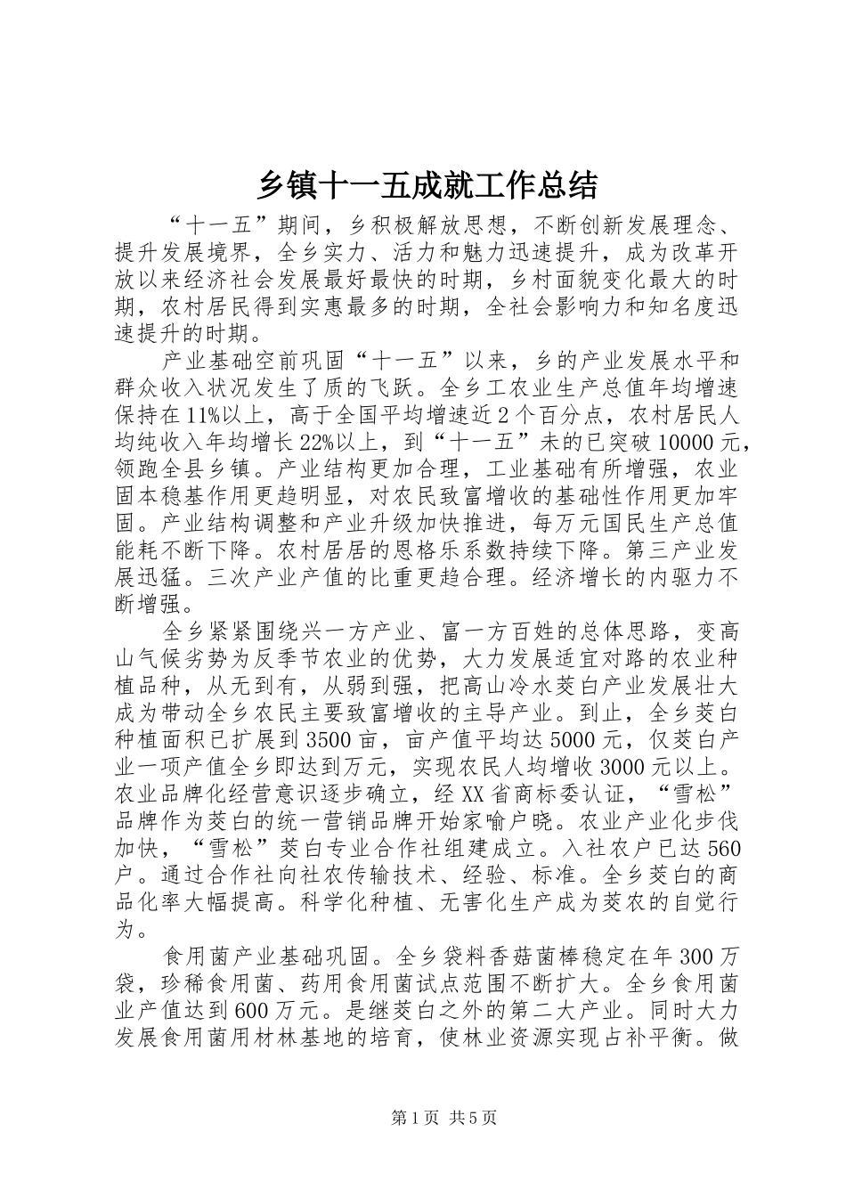 乡镇十一五成就工作总结_第1页