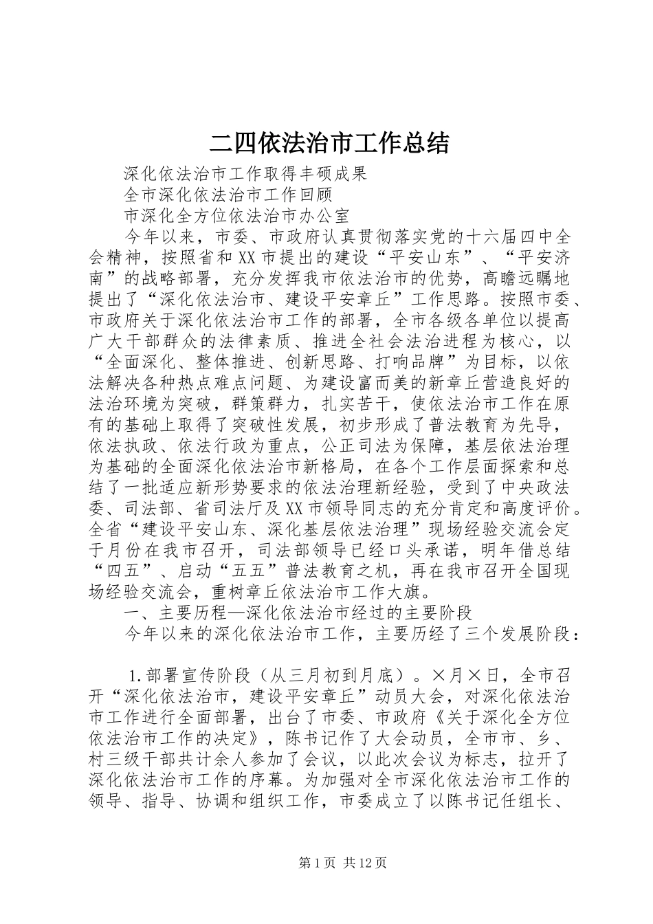 二四依法治市工作总结_第1页