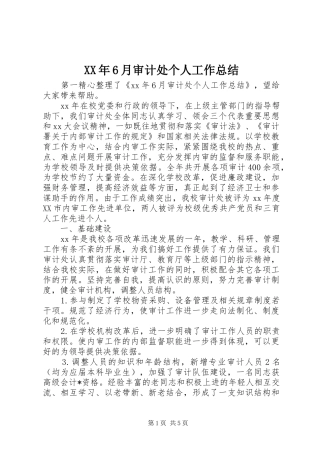 XX年6月审计处个人工作总结