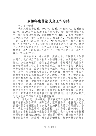 乡镇年度前期扶贫工作总结