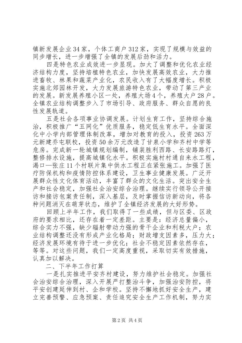 乡镇半年工作总结及下半年工作打算_第2页