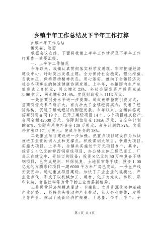 乡镇半年工作总结及下半年工作打算