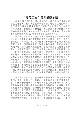 “青马工程”培训思想总结