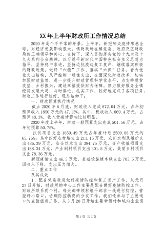 XX年上半年财政所工作情况总结