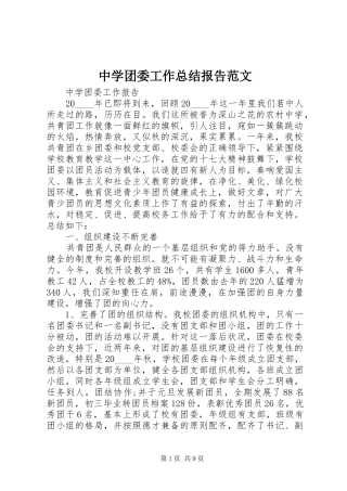 中学团委工作总结报告范文