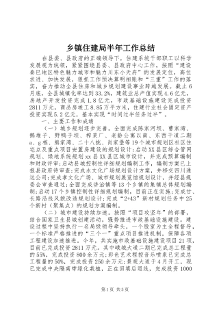 乡镇住建局半年工作总结