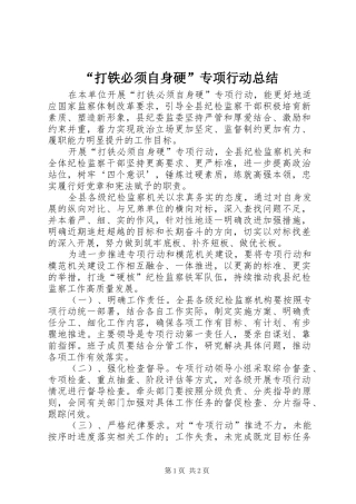 “打铁必须自身硬”专项行动总结