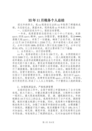 XX年11月税务个人总结
