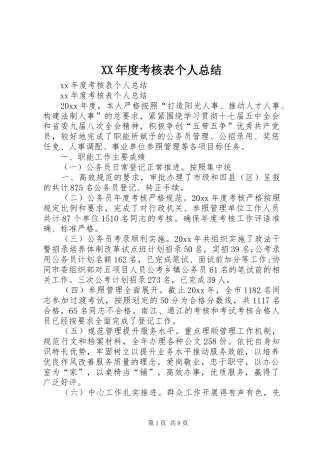 XX年度考核表个人总结