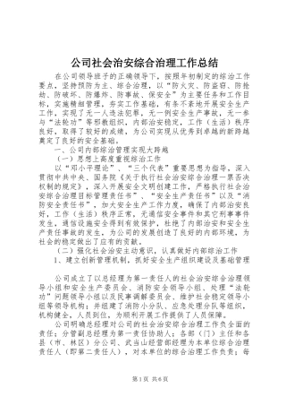 公司社会治安综合治理工作总结