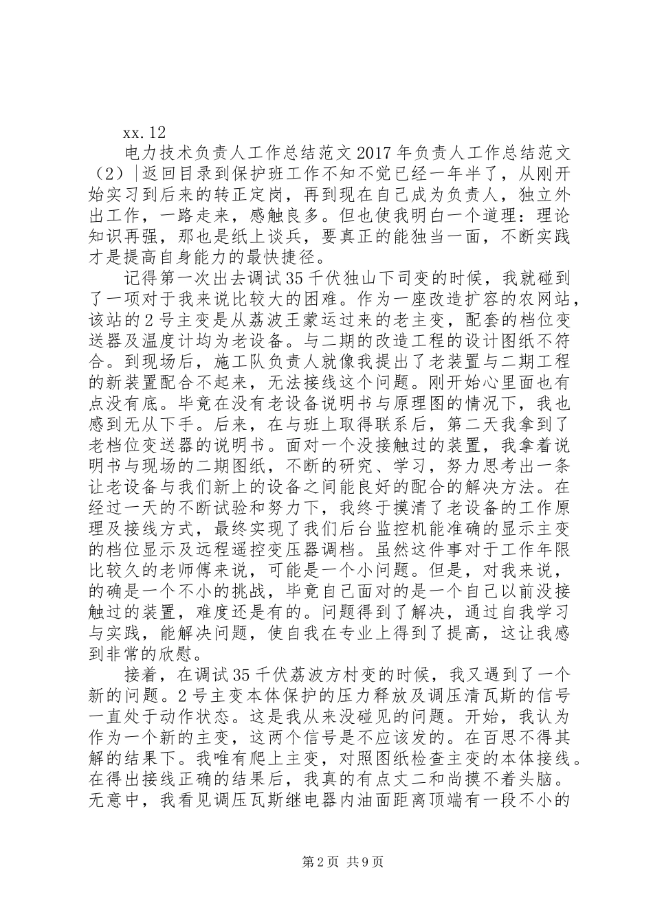 XX年负责人工作总结范文4篇_第2页