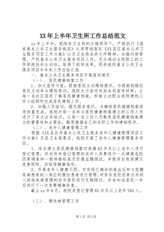 XX年上半年卫生所工作总结范文
