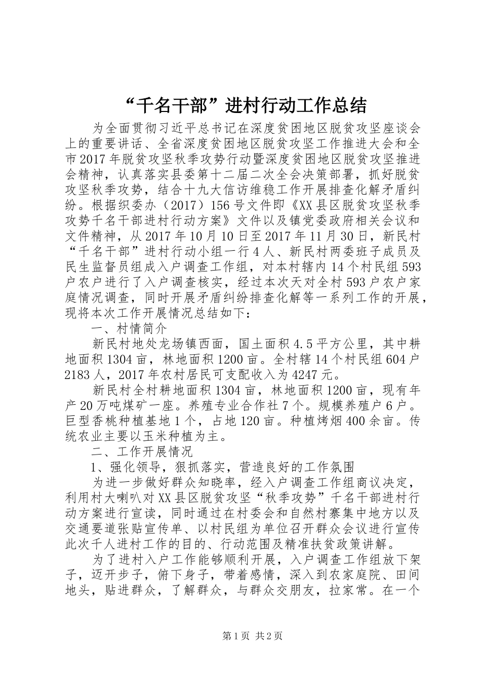 “千名干部”进村行动工作总结_第1页