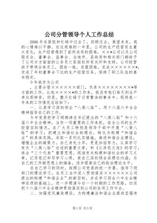 公司分管领导个人工作总结