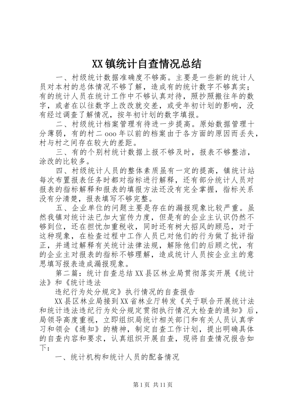 XX镇统计自查情况总结_第1页
