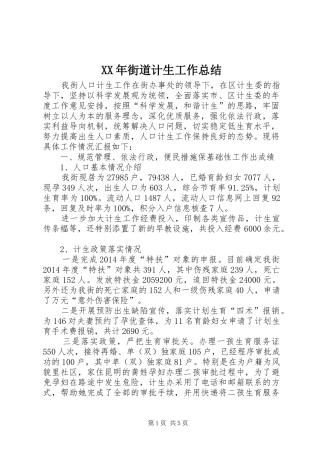 XX年街道计生工作总结