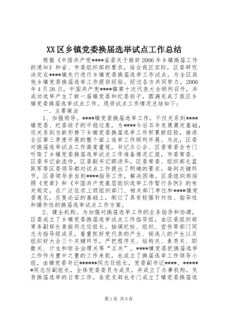 XX区乡镇党委换届选举试点工作总结