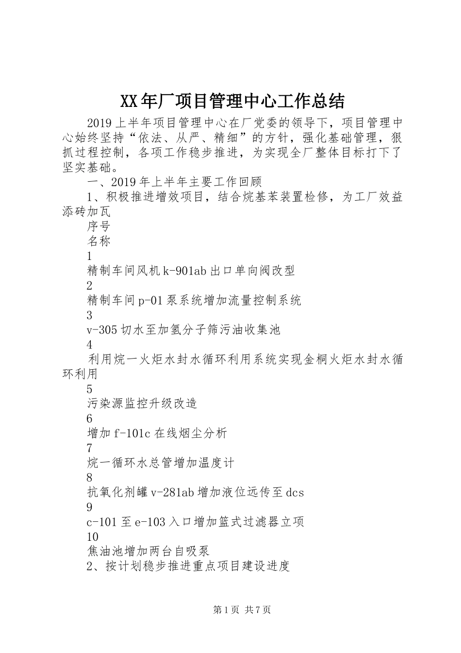XX年厂项目管理中心工作总结_第1页