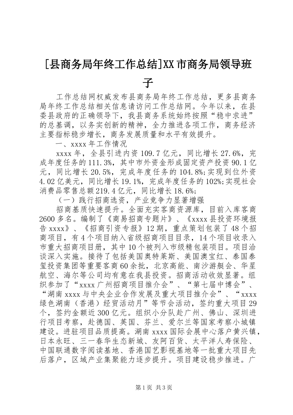 [县商务局年终工作总结]XX市商务局领导班子_第1页