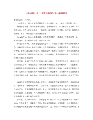 《学会感恩，做一个有责任感的好少年》演讲稿范文 