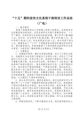 “十五”期间宣传文化系统干部培训工作总结（广电）