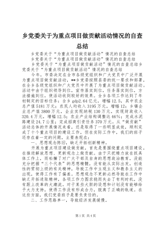 乡党委关于为重点项目做贡献活动情况的自查总结