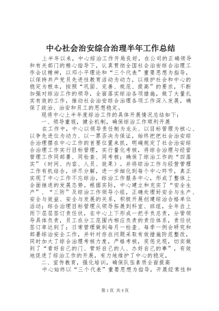 中心社会治安综合治理半年工作总结 (3)