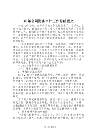 XX年公司财务审计工作总结范文
