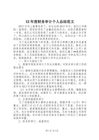 XX年度财务审计个人总结范文