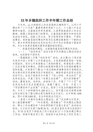 XX年乡镇组织工作半年期工作总结