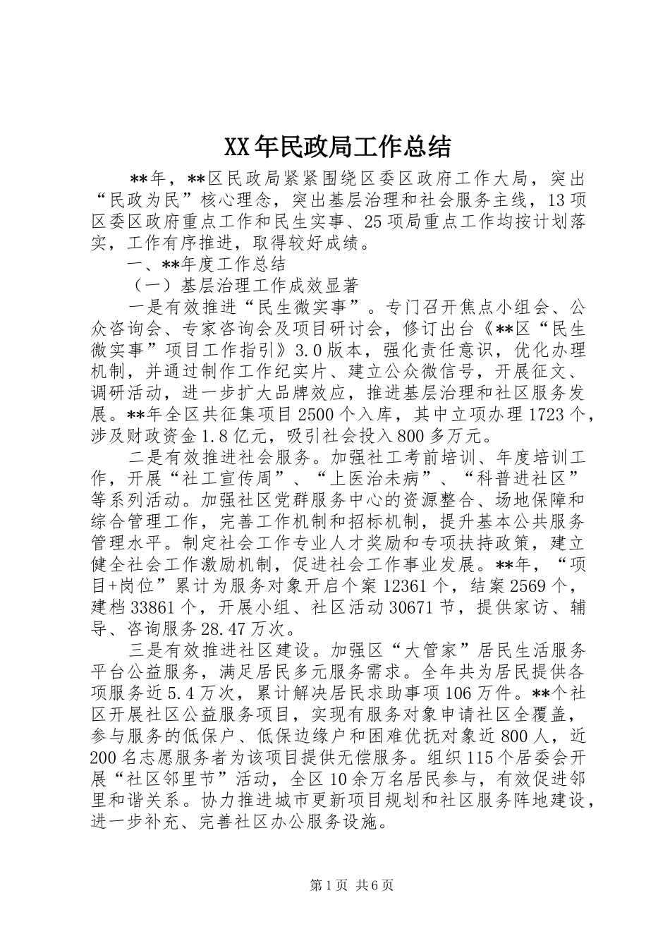 XX年民政局工作总结 (3)_第1页