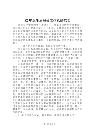 XX年卫生局局长工作总结范文