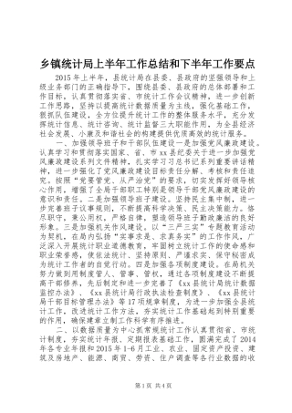 乡镇统计局上半年工作总结和下半年工作要点