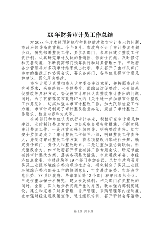 XX年财务审计员工作总结