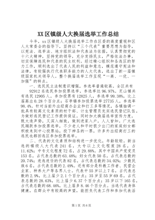 XX区镇级人大换届选举工作总结