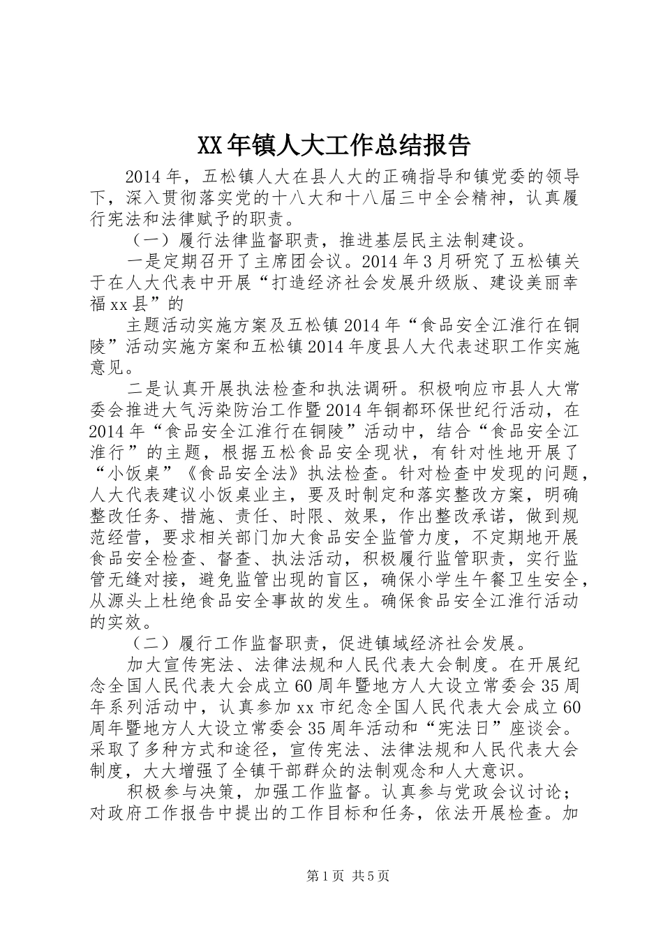 XX年镇人大工作总结报告_第1页