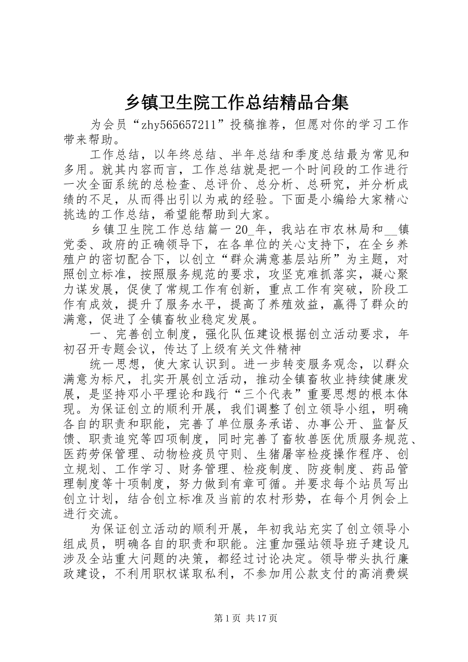 乡镇卫生院工作总结精品合集_第1页