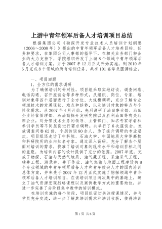 上游中青年领军后备人才培训项目总结