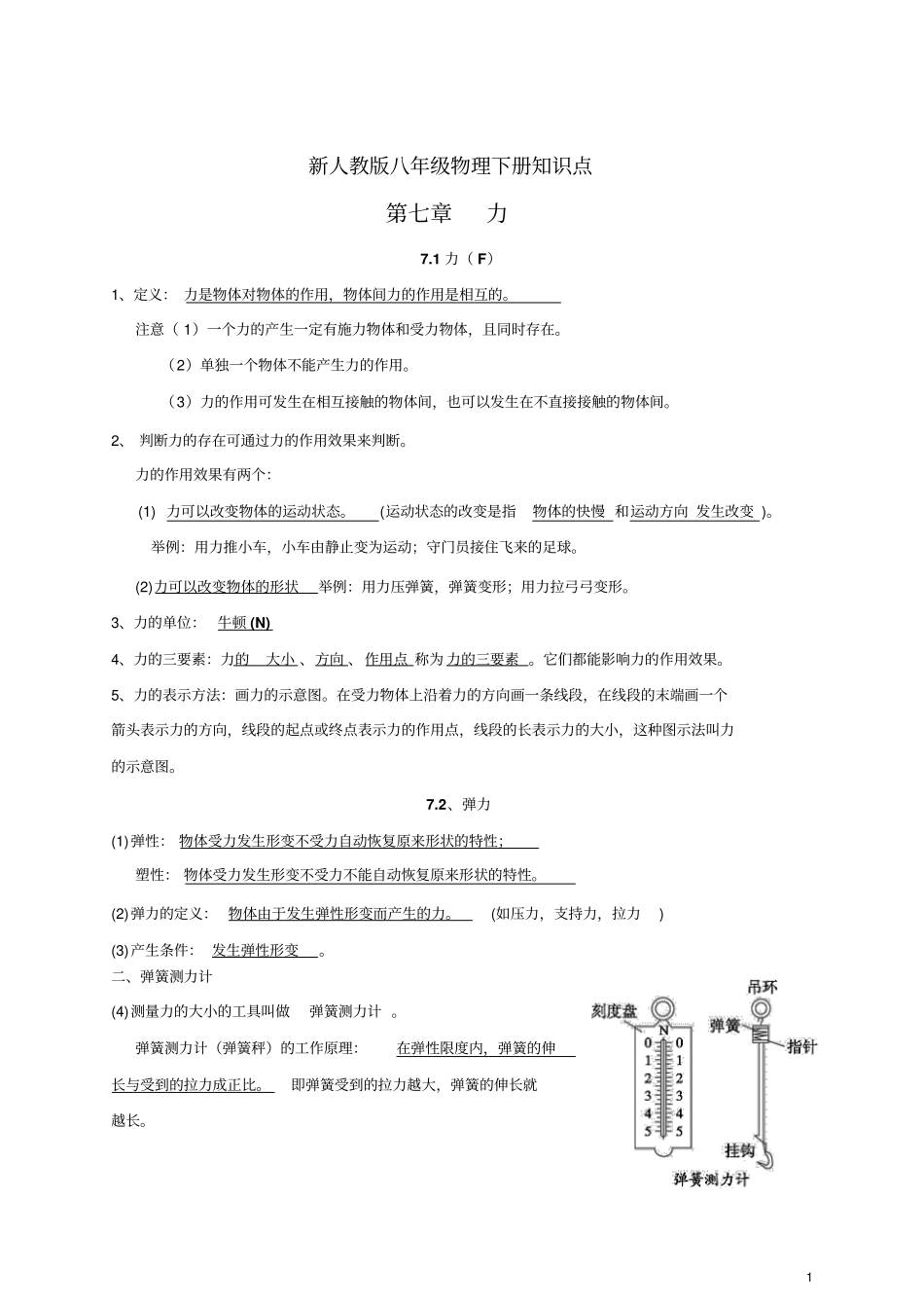 新人教版8年级下册物理知识点汇总13_第1页