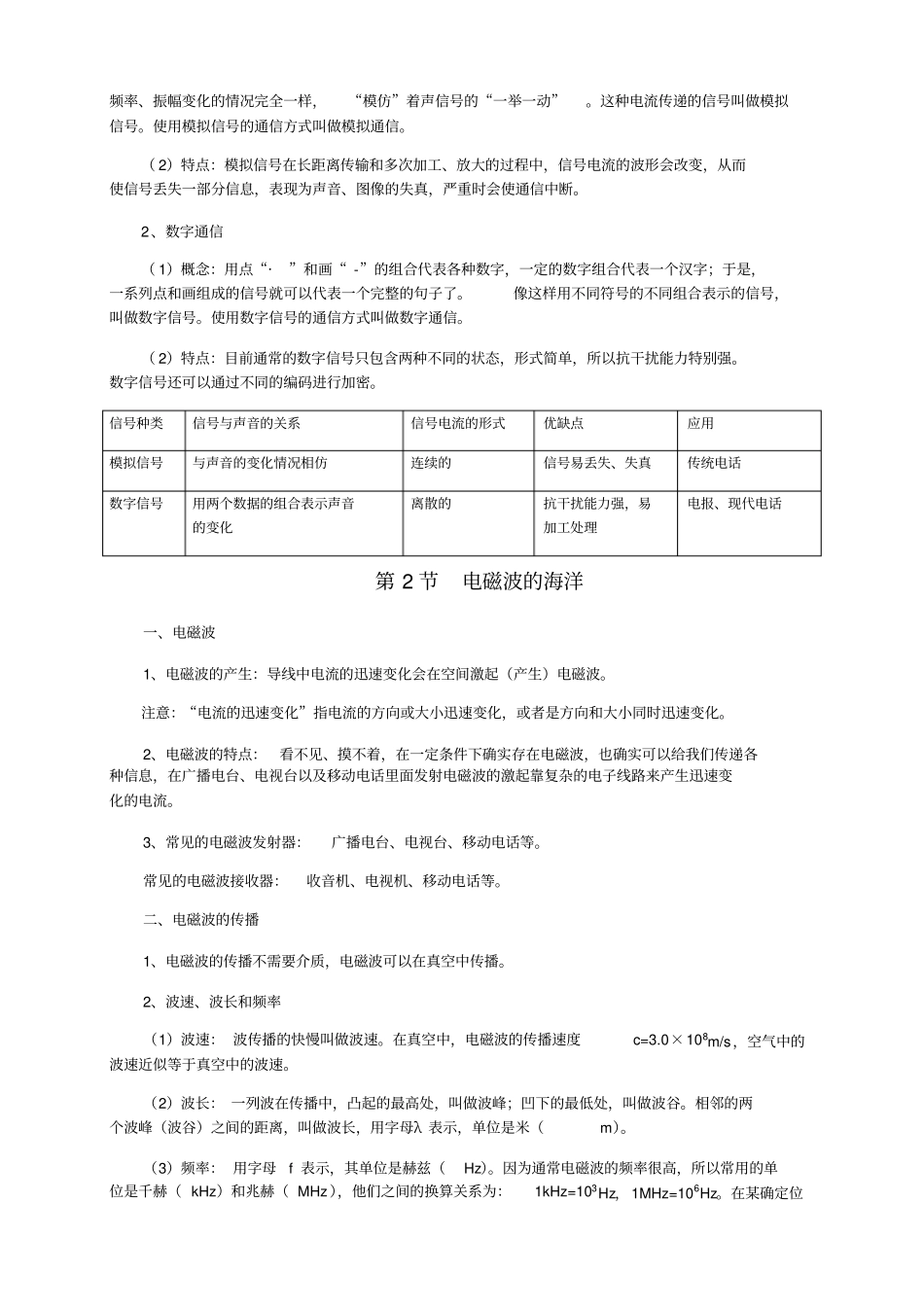 新人教版九年级物理第21章信息的传递知识点全面总结_第2页